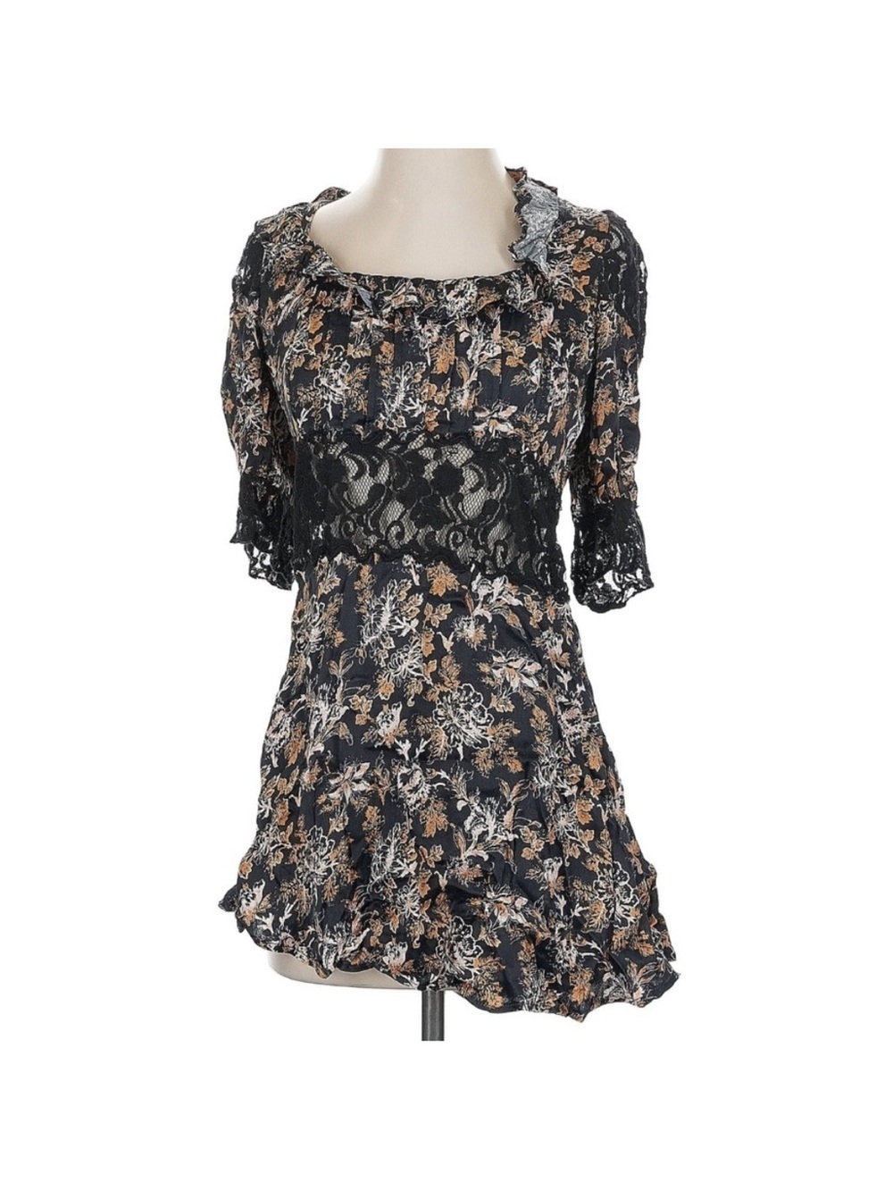 Free People Lucie Mini Dress Black Floral Lace Open Back Boho Size 2 NWT - Picture 2 of 12